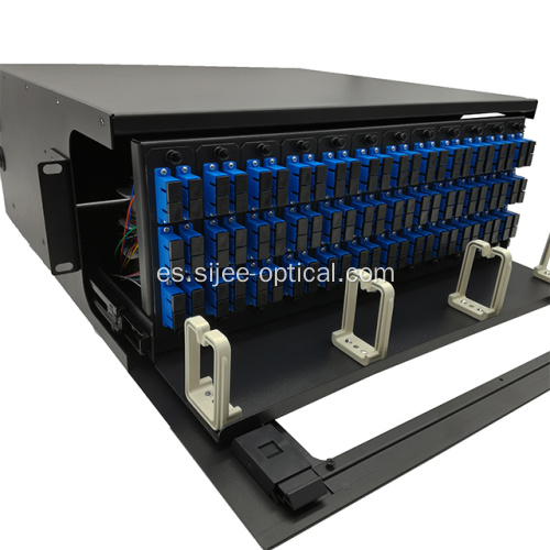 Panel deslizante de fibra de alta densidad montado en bastidor deslizable hasta 144 puertos 4U